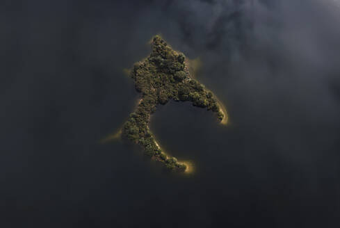 Aerial view of Lúa Island in abandoned quarry near Carballido, Lugo, Galicia, Spain. - AAEF18728