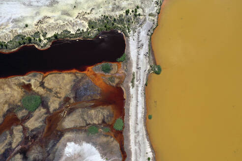 Aerial view of post-coal landscape, now a protected nature habitat Wanninchen, Brandenburg, Germany. - AAEF18736