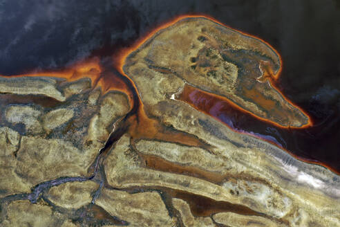 Aerial view of post-coal landscape, now a protected nature habitat Wanninchen, Brandenburg, Germany. - AAEF18737