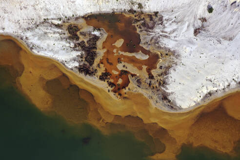 Aerial view of post-coal landscape, now a protected nature habitat Wanninchen, Brandenburg, Germany. - AAEF18744