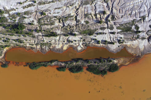 Aerial view of post-coal landscape, now a protected nature habitat Wanninchen, Brandenburg, Germany. - AAEF18755