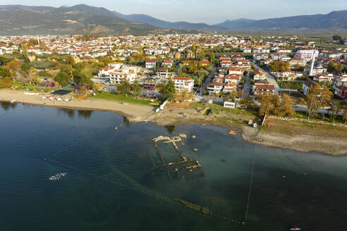 Aerial view of the sunken remains of the St. Neophytos Basilica in Iznik Lake, Iznik, Turkey. - AAEF18763