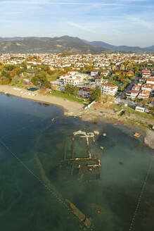 Aerial view of the sunken remains of the St. Neophytos Basilica in Iznik Lake, Iznik, Turkey. - AAEF18764