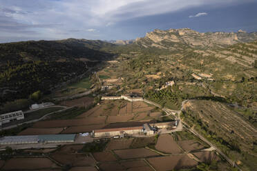 Aerial view of agricultural fields, Beceite, Teruel, Matarranya comarca, Spain. - AAEF18811