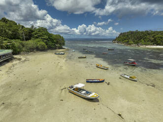 Aerial view of small fishing boats, Mahé, Seychelles. - AAEF18838