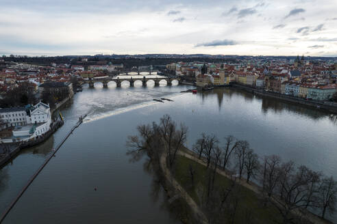 Aerial View of Charles Bridge and Island Kampa, Prague, Czech Republic. - AAEF18848