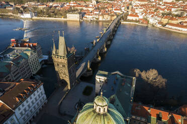 Aerial View of Charles Bridge in the Morning, Prague, Czech Republic. - AAEF18851