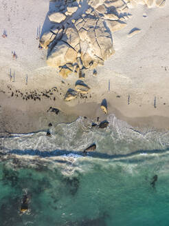 Aerial view of people on Camps Bay beach in summer, Cape Town, South Africa. - AAEF18855