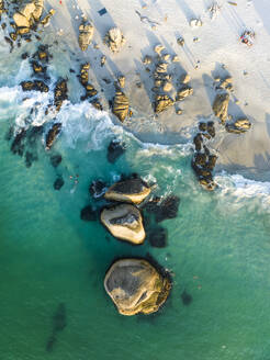 Aerial view of people on Camps Bay beach in summer, Cape Town, South Africa. - AAEF18857