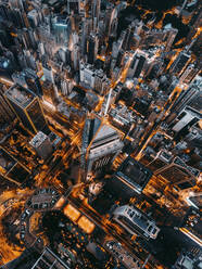 Hong Kong - 15 December 2018: Aerial view of Central Plaza building in Hong Kong downtown at night, China. - AAEF18863