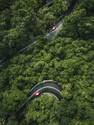 Aerial view of vehicles driving on the road on Honk Kong hilltop, China. - AAEF18880