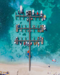 Aerial view of a fishing pier at Palm Beach in Aruba. - AAEF18922