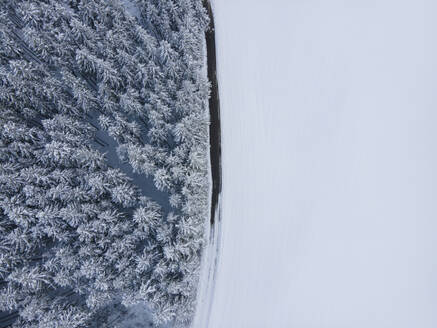 Aerial view of snowy forest in Bavaria, Germany. - AAEF18944