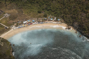 Aerial Drone View of blue coast at Atuh Beach, Nusa Penida, Bali, Indonesia. - AAEF19024