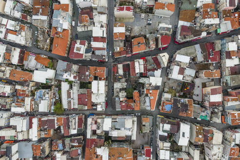 Aerial top down view of houses in Istanbul residential district, view of the Gecekondu houses, Turkey. - AAEF19065