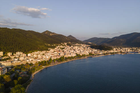 Aerial view of Igoumenitsa at sunset, a small town along the Ionian Sea, Epirus, Greece. - AAEF19110