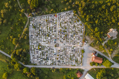 Aerial view the cemetery in Igoumenitsa, Epirus, Greece. - AAEF19112