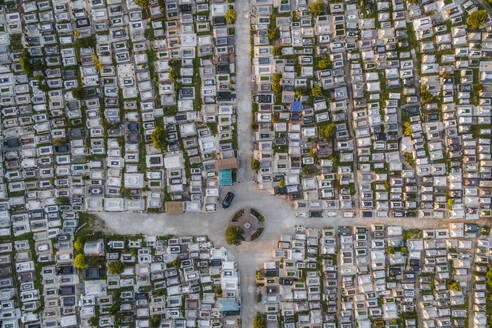 Aerial view the cemetery in Igoumenitsa, Epirus, Greece. - AAEF19113