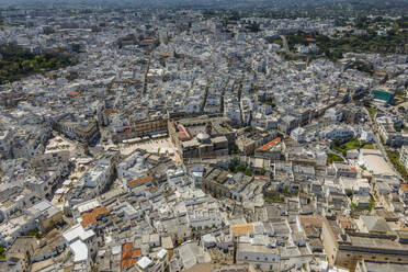 Aerial view of San Francesco d'Assisi church in Ostuni old town, the white town near Brindisi, Puglia, Italy. - AAEF19117