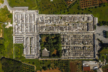 Aerial view of Locorotondo cemetery near Bari, Puglia, Italy. - AAEF19128