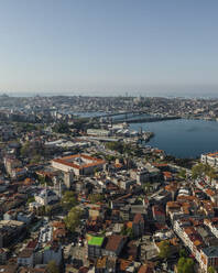 Aerial view of the Golden Horn, the major waterway of the Bosphorus with the Galata bridge in Beyoglu district in central Istanbul, Turkey. - AAEF19141