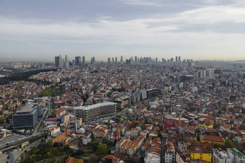 Aerial view of Beyoglu district with tall buildings from a financial district in Istanbul downtown, Turkey. - AAEF19150