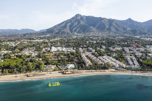 Aerial view of Marbella, a small town along the Mediterranean Sea coastline in Andalusia, Spain. - AAEF19245