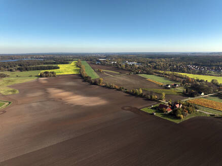 Aerial view of small scale agriculture and ploughing in Brandenburg, Germany. - AAEF19286