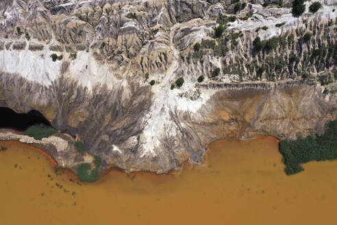 Aerial view of post-coal landscape, now a protected nature habitat Wanninchen, Brandenburg, Germany. - AAEF19303