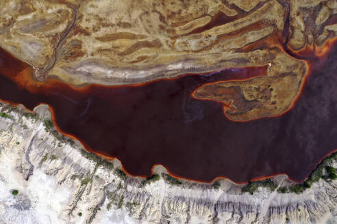 Aerial view of post-coal landscape, now a protected nature habitat Wanninchen, Brandenburg, Germany. - AAEF19312