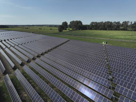 Aerial view of peatland photovoltaic panels at the ecological Solarpark Klein Rheide, Schleswig-Holstein, Germany. - AAEF19363