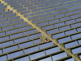 Aerial view of peatland photovoltaic panels at the ecological Solarpark Klein Rheide, Schleswig-Holstein, Germany. - AAEF19370