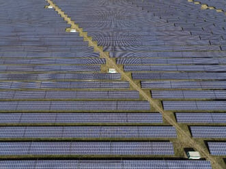 Aerial view of peatland photovoltaic panels at the ecological Solarpark Klein Rheide, Schleswig-Holstein, Germany. - AAEF19371