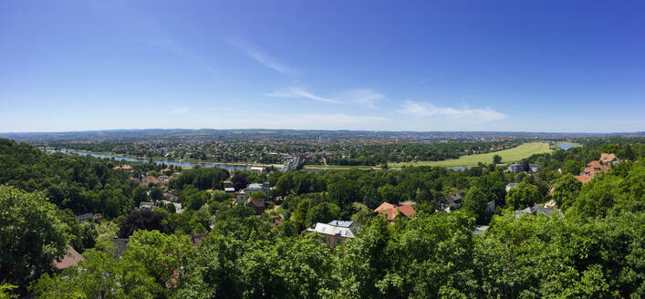 Germany, Saxony, Dresden, Panoramic view of river and surrounding landscape in summer - JTF02350