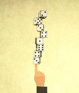 Illustration eines Zeigefingers, der eine Reihe von Würfeln balanciert - GWAF00219