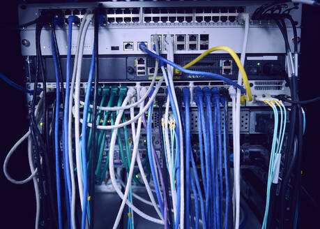 Close-up of computer cables in server room - TETF02123