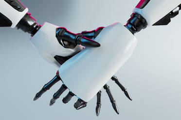 3D render of two robotic arms shaking hands - GCAF00348