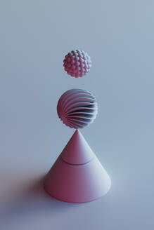 3D render of two spheres floating over cone - GCAF00351