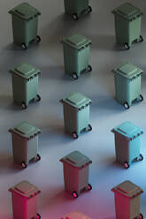 3D render of rows of wheeled garbage cans - GCAF00358