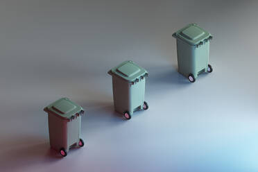 3D render of row of wheeled garbage cans - GCAF00359