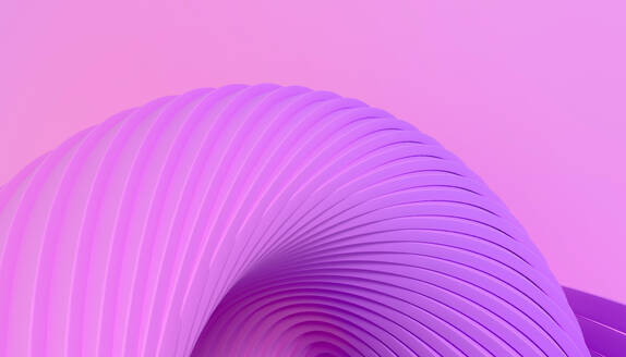 Graphic design art of abstract illusion of spiral with geometric shapes of pink and violet neon lines against purple background - ADSF45214