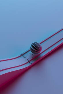 3D render of spherical object balancing on toy track - GCAF00365