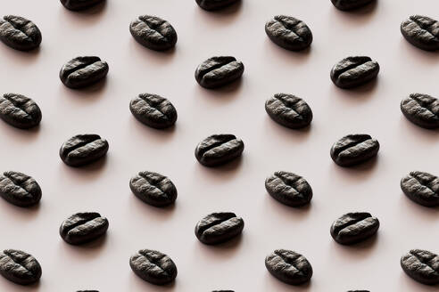 3D-Muster von Reihen von gerösteten Kaffeebohnen vor weißem Hintergrund - GCAF00378