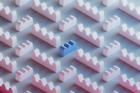 3D pattern of pink wavy toy blocks with single blue one in center - GCAF00384