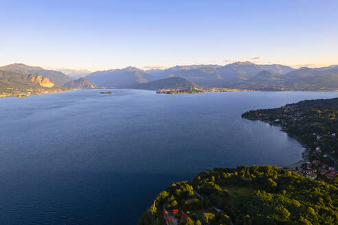 Scenic view of mountains and lake Maggiore at sunrise - LOMF01371