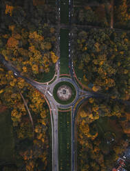 Aerial view of a roundabout road in a park in Tervuren, Flemish Brabant, Belgium. - AAEF19380