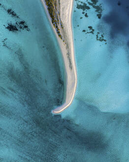 Aerial view of a long stripe beach at Nalaguraidhoo Atoll, Maldives. - AAEF19394