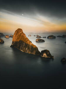 Aerial view of Phang Nga bay at sunset in Thailand. - AAEF19441