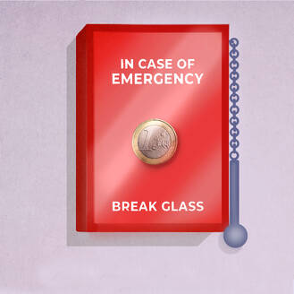 Illustration einer Euro-Münze in einer Sicherheitsbox mit Glasbrecher - GWAF00262