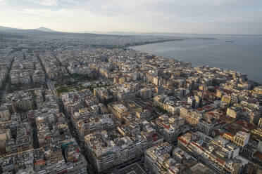 Aerial view of Thessaloniki downtown along the Thermaic Gulf, Aegean Sea, Greece. - AAEF19456